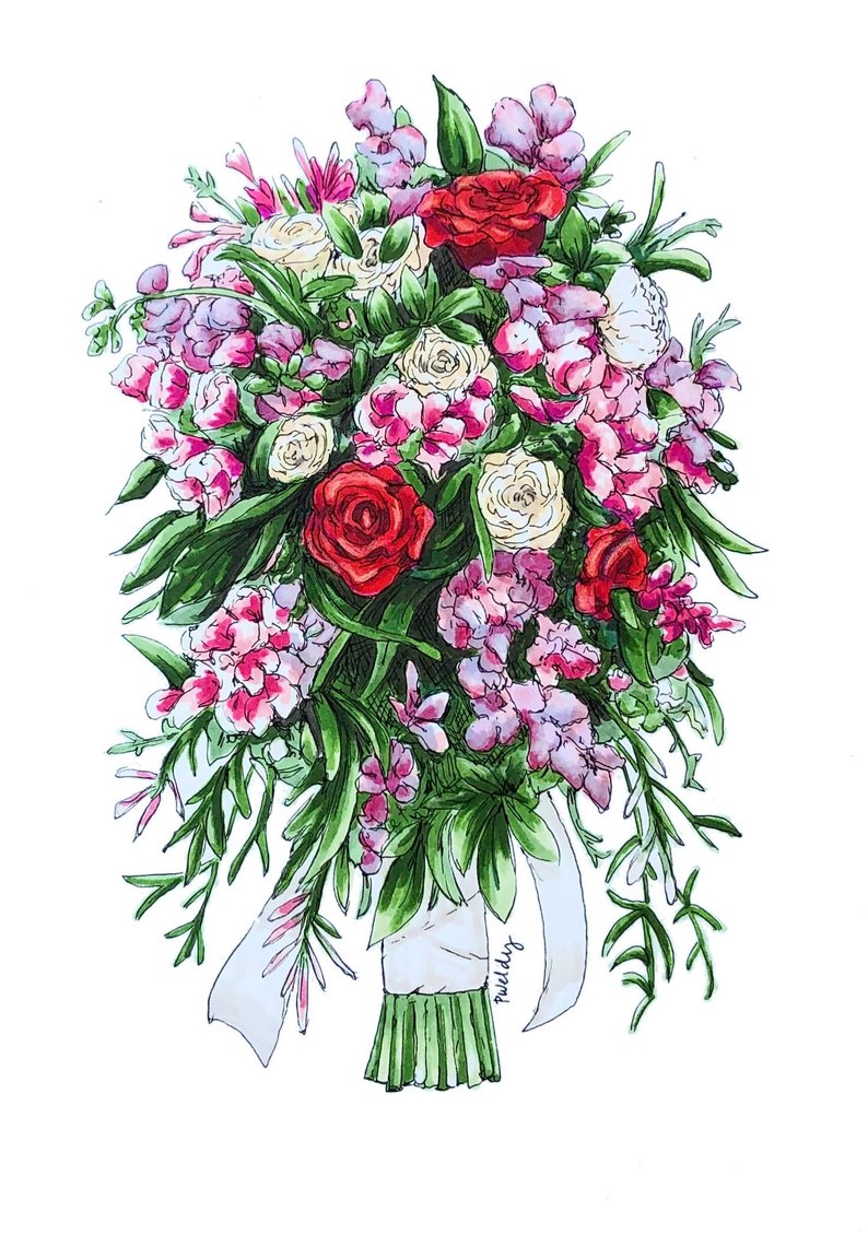 794x1130 bouquet drawing bridal bouquet illustration wedding etsy - Bridal Bouquet Drawing