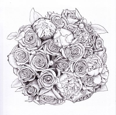 400x398 bridal bouquet black and white pen and ink - Bridal Bouquet Drawing