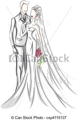 308x470 bride and groom sketch - Bride And Groom Drawing