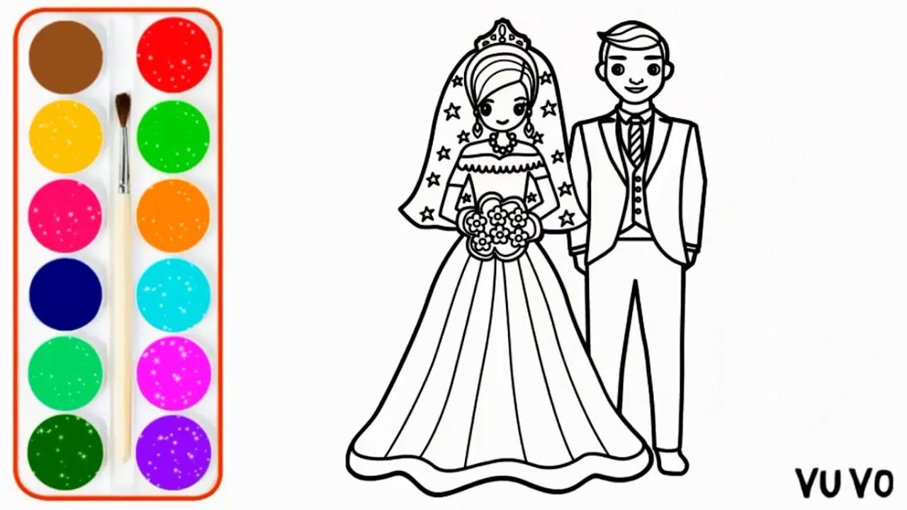 1280x720 groom and bride drawing and coloring pages for kids - Bride And Groom Drawing
