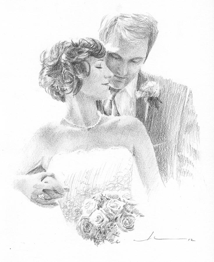 735x900 bride and groom pencil portrait drawing - Bride And Groom Drawing