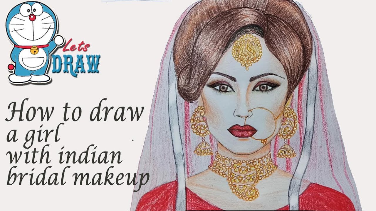 1280x720 How To Draw A Girl With Indian Bridal Makeup Step - Bride Drawing