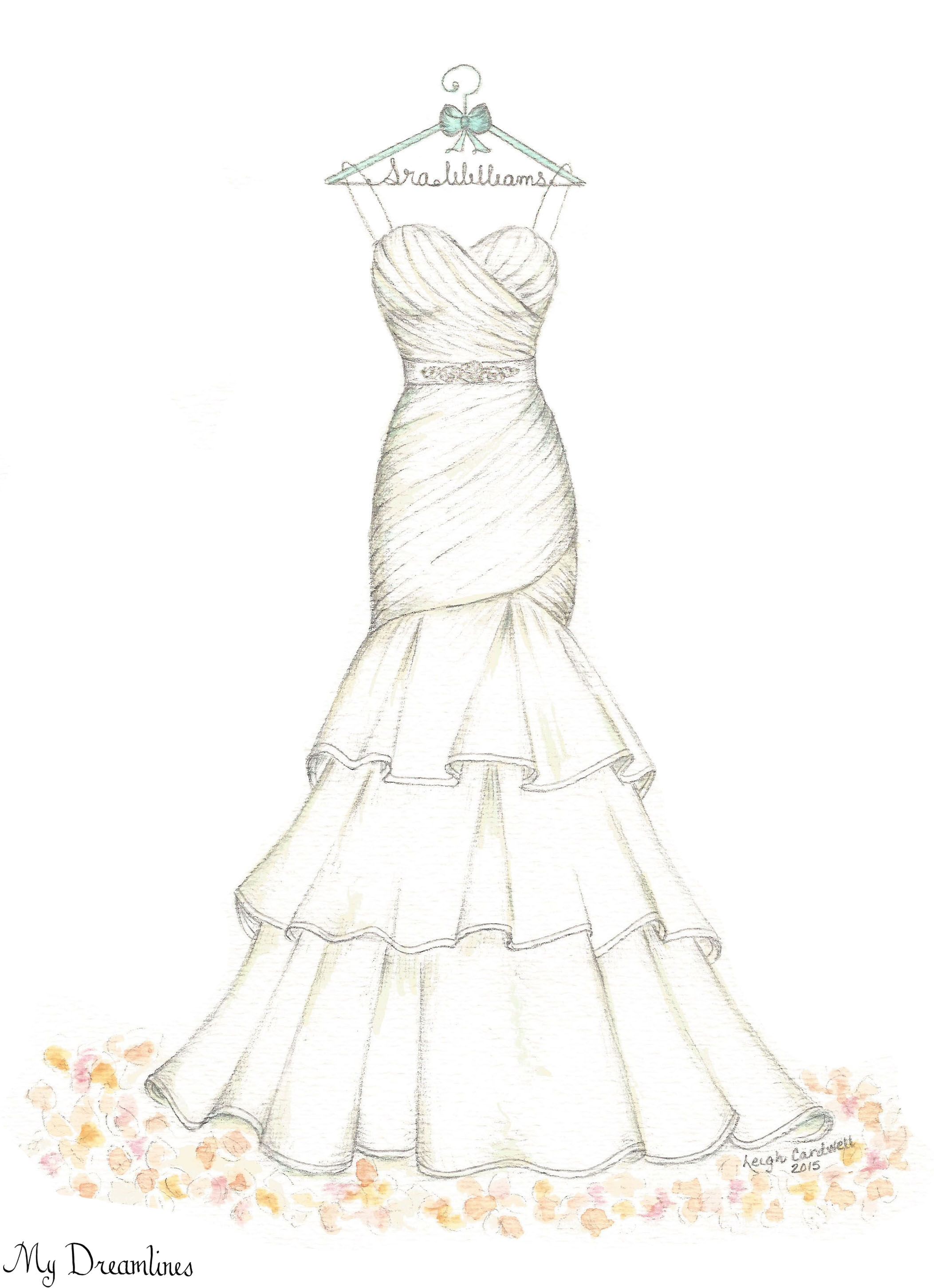 2105x2903 Dreamlines Wedding Dress Sketch - Bride Dress Drawing