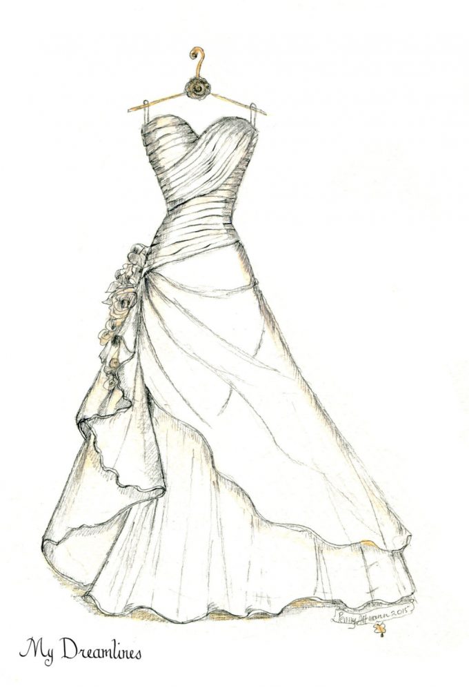 680x997 wedding dress sketch made of your bridal gown emmaline - Bride Dress Drawing