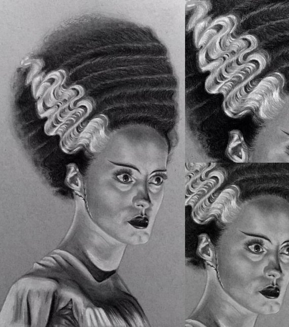 570x644 bride of frankenstein drawing be lacey noel etsy - Bride Of Frankenstein Drawing