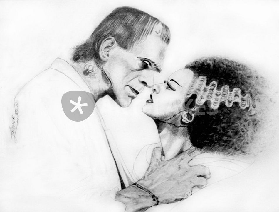 950x724 Frankie And His Bride Drawing Art Prints And Posters - Bride Of Frankenstein Drawing