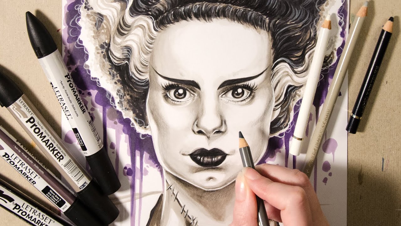 1280x720 speed drawing bride of frankenstein - Bride Of Frankenstein Drawing