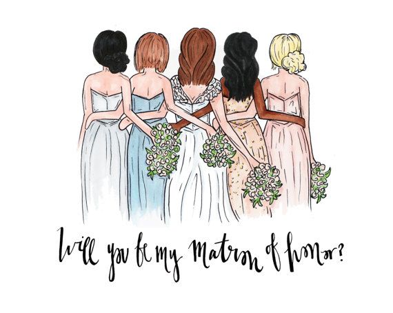 570x454 custom bridal party drawing print, will you be my bridesmaid - Bridesmaid Drawing