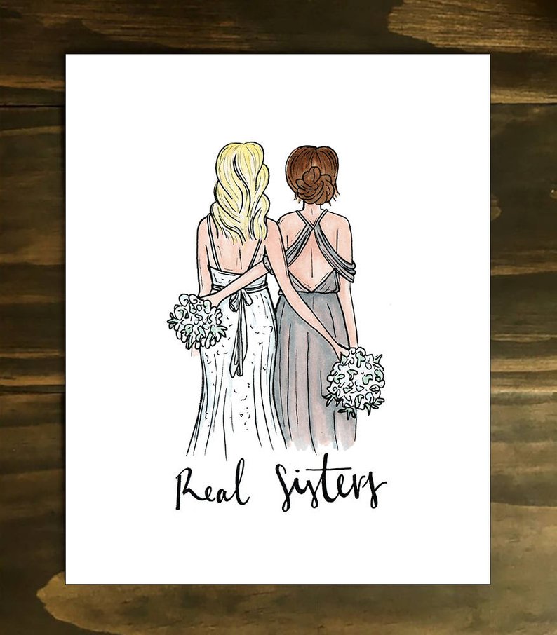 794x906 custom bridal party drawing print people bride etsy - Bridesmaid Drawing