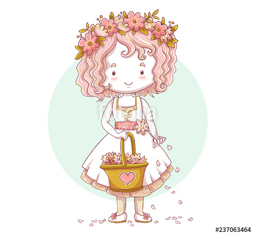 500x462 cute little bridesmaid character drawing flower girl holding - Bridesmaid Drawing