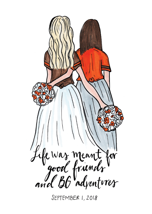 498x698 bowling green bridesmaid drawing, gift to a bride from college - Bridesmaid Drawing