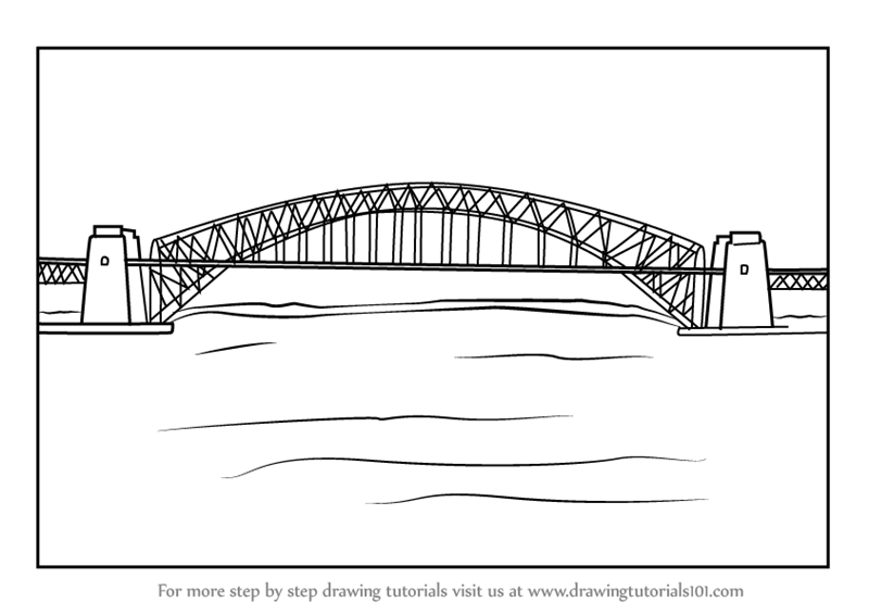 800x566 learn how to draw sydney harbour bridge - Bridge Drawing