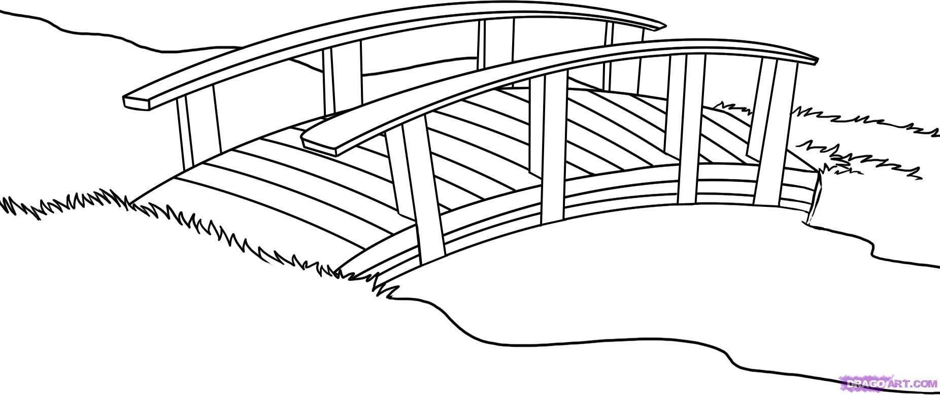 1852x779 Japanese Garden Coloring - Bridge Drawing