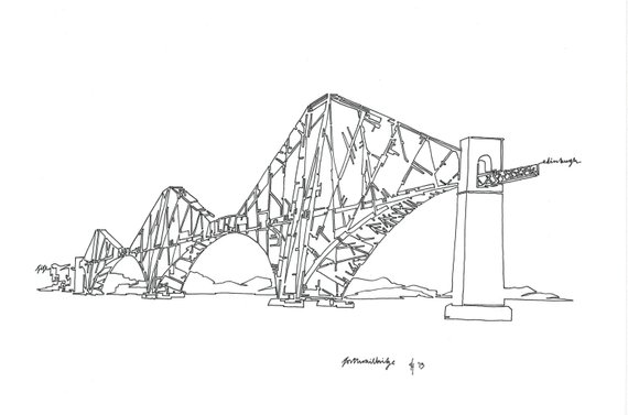 570x377 forth rail bridge edinburgh original continuous single line etsy - Bridge Line Drawing