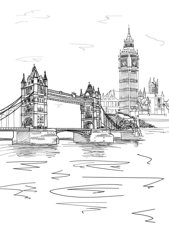 670x900 london bridge line art backdrop - Bridge Line Drawing