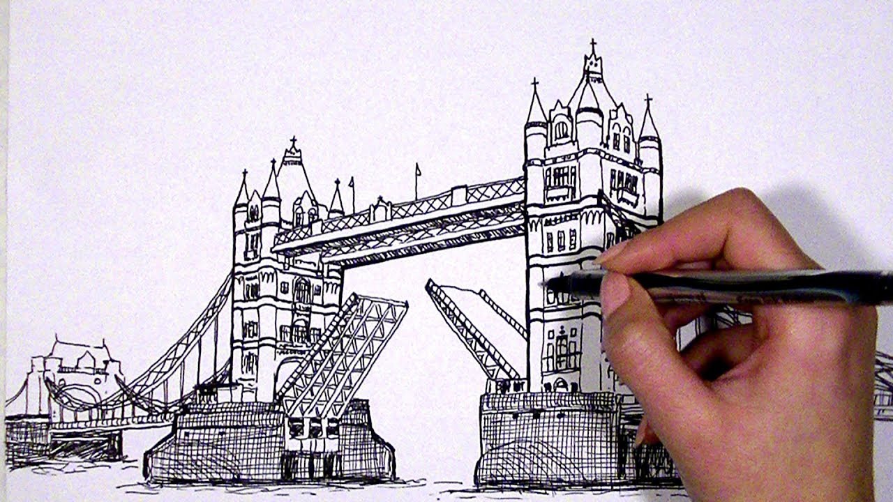 1280x720 London Bridge Line Art Drawing - Bridge Line Drawing