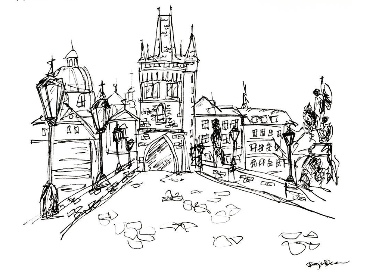 1174x880 St Charles Bridge, Prague - Bridge Line Drawing