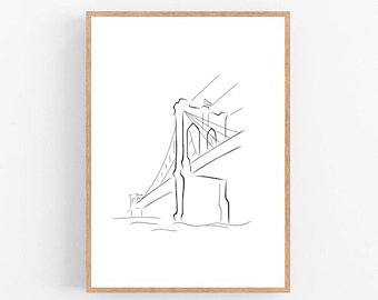 340x270 City Drawing Etsy - Bridge Line Drawing