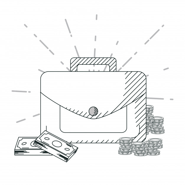 626x626 Hand Draw Briefcase And Money Cartoons Vector Premium Download - Briefcase Drawing