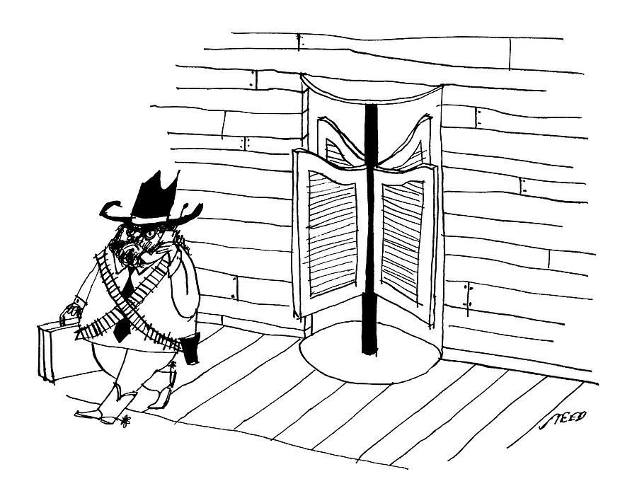 900x711 A Cowboy With A Briefcase Leaves An Office Drawing - Briefcase Drawing