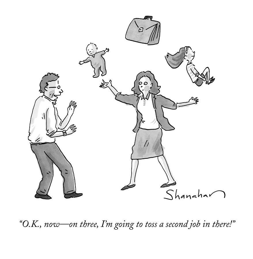 878x900 A Woman Juggles Two Children And A Briefcase Drawing - Briefcase Drawing