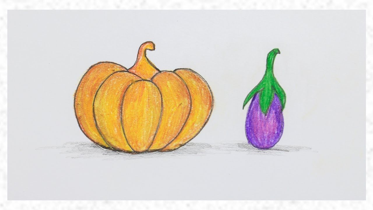 1280x720 how to draw vegetables drawing pumpkin and brinjal step - Brinjal Drawing