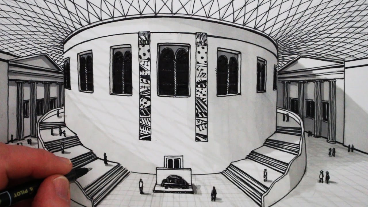 1280x720 how to draw point perspective the british museum building - British Drawing
