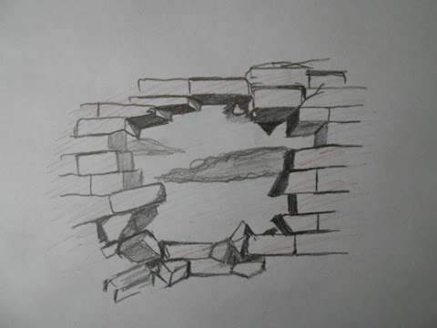 How To Draw A Broken Brick Wall Step - Broken Brick Wall Drawing. 