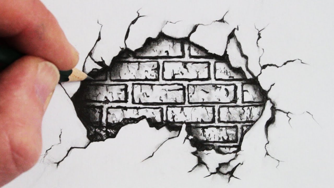 1280x720 How To Draw A Cracked Brick Wall Pencil Drawing - Broken Brick Wall Drawing