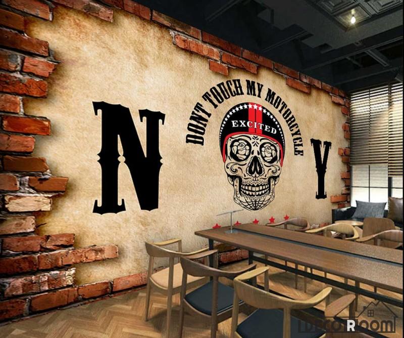 800x668 broken brick wall black skull drawing restaurant art wall murals - Broken Brick Wall Drawing
