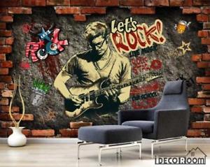 300x239 Broken Brick Wall Drawing Man Playing Electric Guitar Living Room - Broken Brick Wall Drawing
