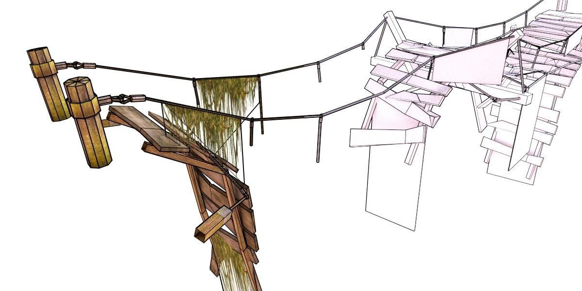 1200x600 Lowpoly Jungle Bridge Model Cgtrader - Broken Bridge Drawing