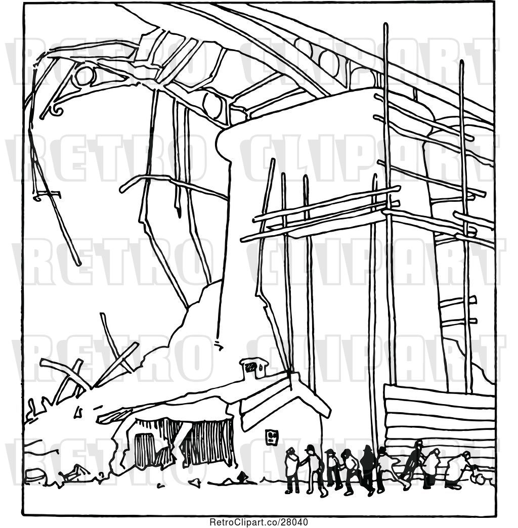 1024x1044 Vector Clip Art Of Broken Bridge - Broken Bridge Drawing