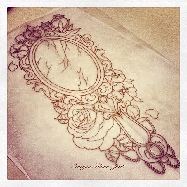 640x640 Ornate Victorian Handheld Mirror Tattoo With Asking Alexandria - Broken Hand Mirror Drawing