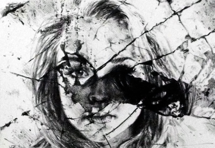 907x623 The Looking Glass Hunni Ap - Broken Mirror Reflection Drawing