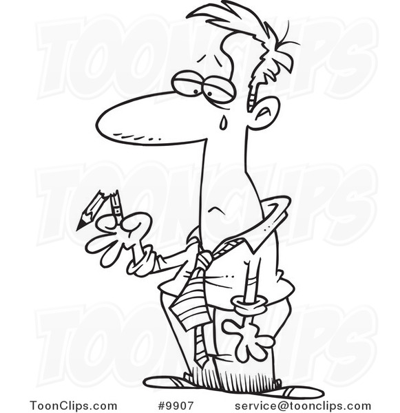 581x600 Cartoon Black And White Line Drawing Of A Business Man Holding - Broken Pencil Drawing