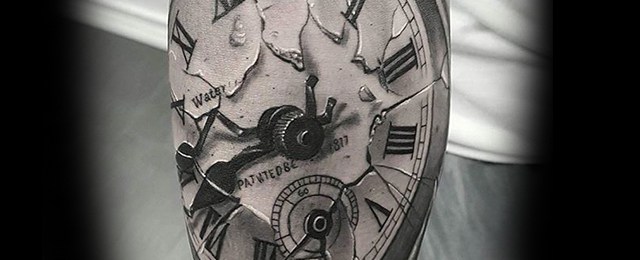 640x260 Broken Glass Tattoo Designs For Men - Broken Pocket Watch Drawing