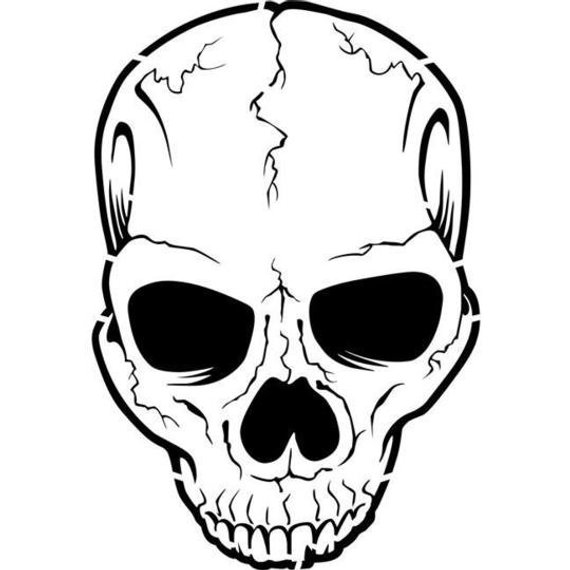 570x570 Cracked Skull Stencil - Broken Skull Drawing