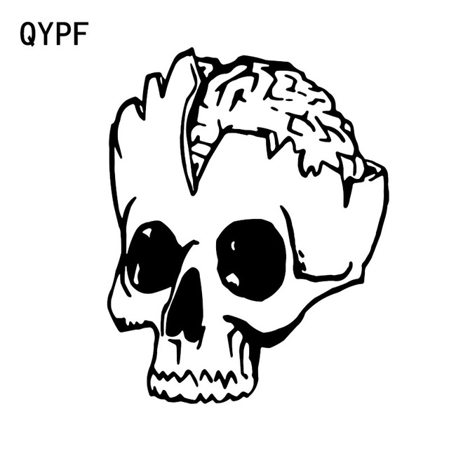 640x640 Qypf Interesting Car Sticker Vinyl Black Silver - Broken Skull Drawing