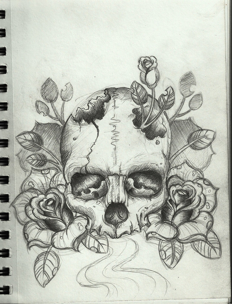 781x1022 Snake Skull And Rose Tattoo Sketch Tattoo Ideas - Broken Skull Drawing