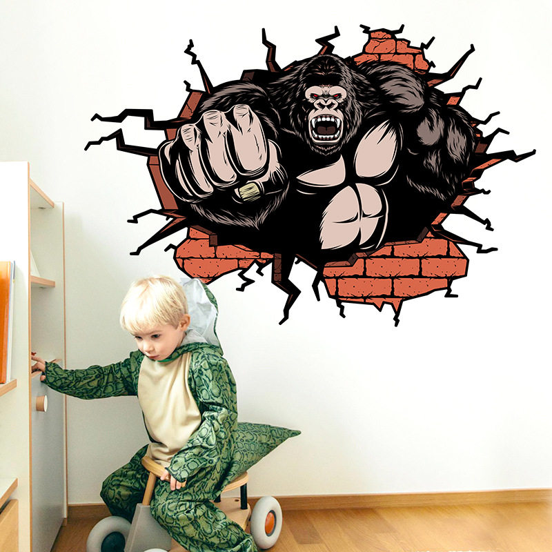 800x800 Cartoon Chimpanzee Broken Wall Sticker For Livingroom Bedroom - Broken Wall Drawing
