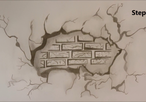 300x210 Brick Wall Drawing Easy Diy - Broken Wall Drawing