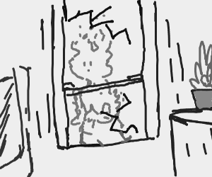 300x250 Fiery Ghost In Front Of A Broken Window Drawing - Broken Window Drawing