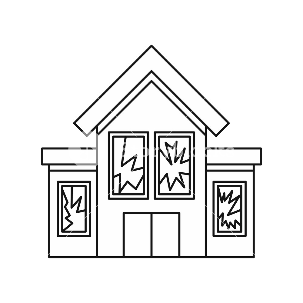1000x1000 House With Broken Windows Icon In Outline Style Isolated On White - Broken Window Drawing
