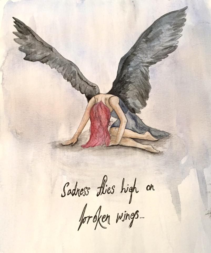 802x960 sadness flies high on broken wings drawing fallen angel, broken - Broken Wings Drawing
