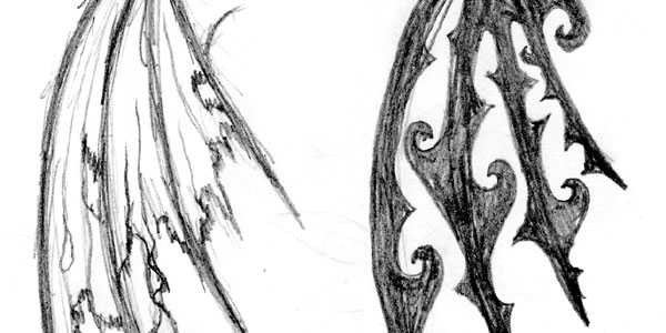 600x300 Wing Tattoo Designs - Broken Wings Drawing