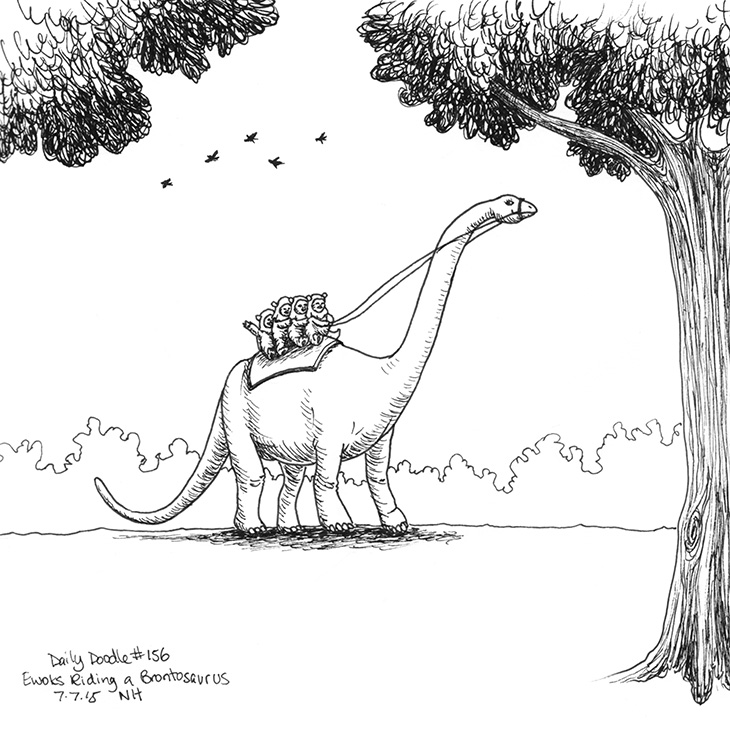 730x730 Ewoks Riding A Brontosaurus - Brontosaurus Drawing