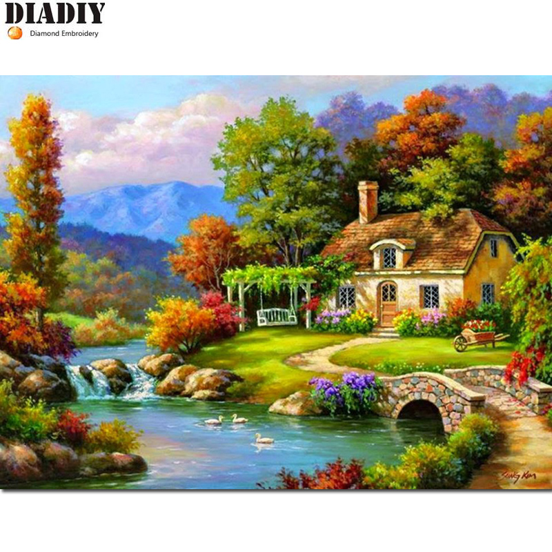 800x800 diy diamond drawing scenic brook diamond cross stitch crystal - Brook Drawing