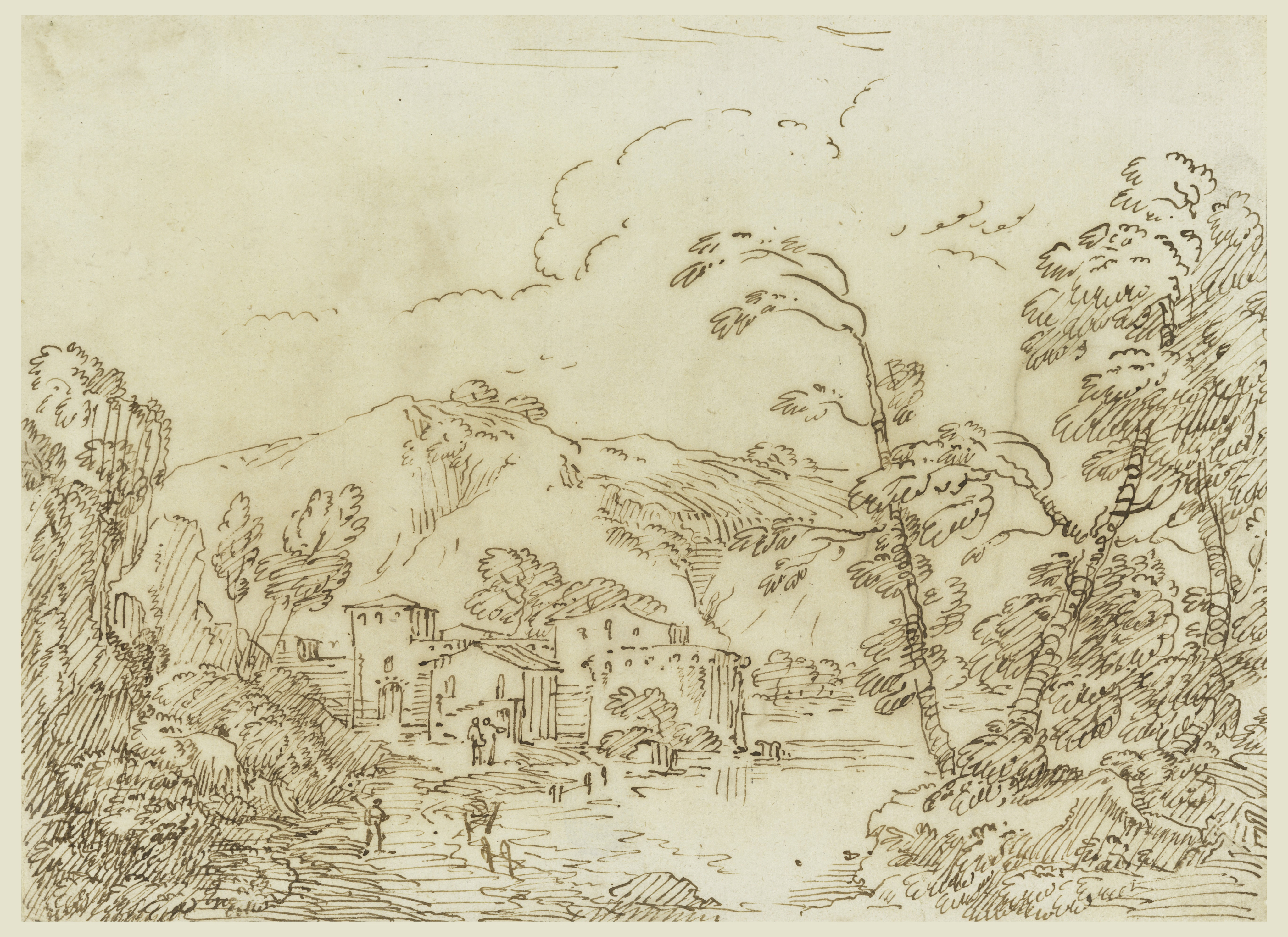 4095x2980 filedrawing, a village - Brook Drawing