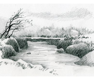 390x330 learn to sketch a brook and bridge scene with derwent pencils - Brook Drawing